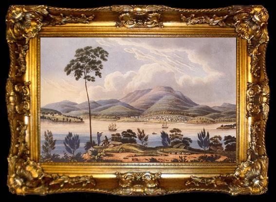 framed  Lycett, Joseph Distant View of Hobart Town,Van Diemen-s Land,from Blufhead, ta009-2